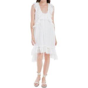 NWOT Leon Max Womens Sheer Hi-Low silk ivory Midi Dress Size L